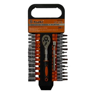 Juego llave ratchet (x1) + dados 1/4″ (x12) +puntas 1/4″ (x14) + accesorio (x1)-crv-28 pzas
