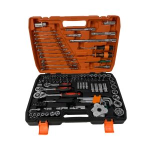 Juego llave ratchet (x1)+dados 1/2″; 1/4″; 3/8″+acc-estuche-121 pzas