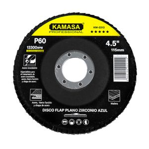 Disco flap 4.5″ (115MM) P60 plano zirconio azul P/inox ***** KAMASA