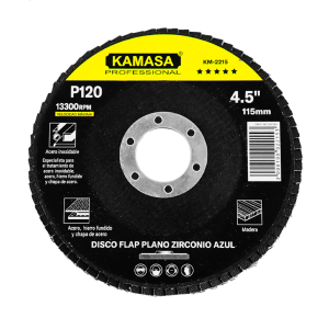 Disco flap 4.5″ (115MM) P120 plano zirconio azul P/inox ***** KAMASA